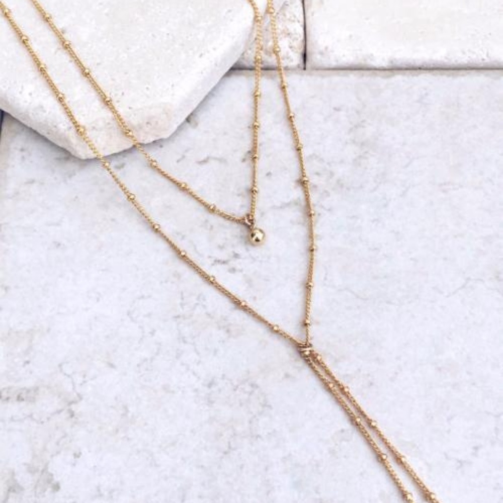 ❤️ 3/$30 Layered Microbeads & Bell Lariat Necklace - Picture 3 of 7